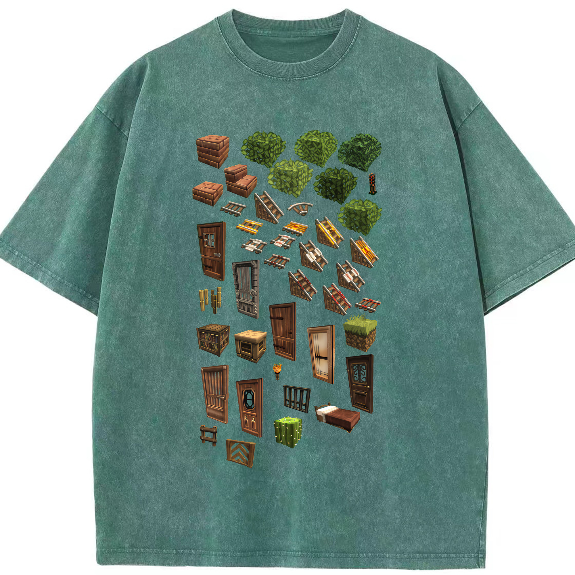 （画像用） マインクラフト ブロックの世界 Minecraft MC Block world 綿100% ヴィンテージ風 半袖Tシャツ（フロントプリント）